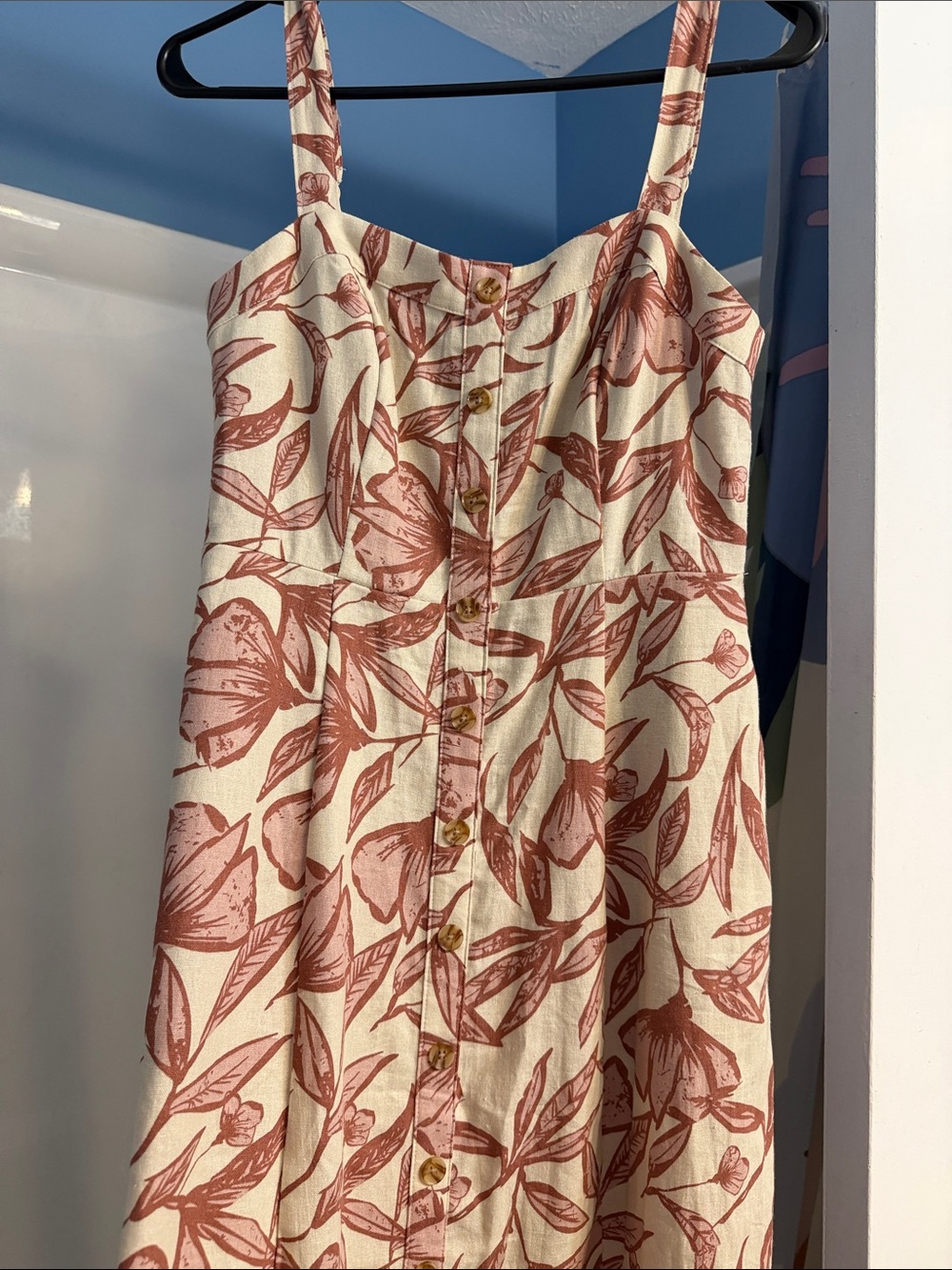Cream and Terracotta Floral Button-Front Dress